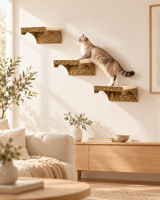 Sela Wandliegen – 3er-Set aus Seegras – Lifestyle-Aufnahme (KI-generiert)