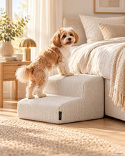 Romi Hundetreppe – 2 Stufen aus Cord – Lifestyle-Aufnahme (KI-generiert)