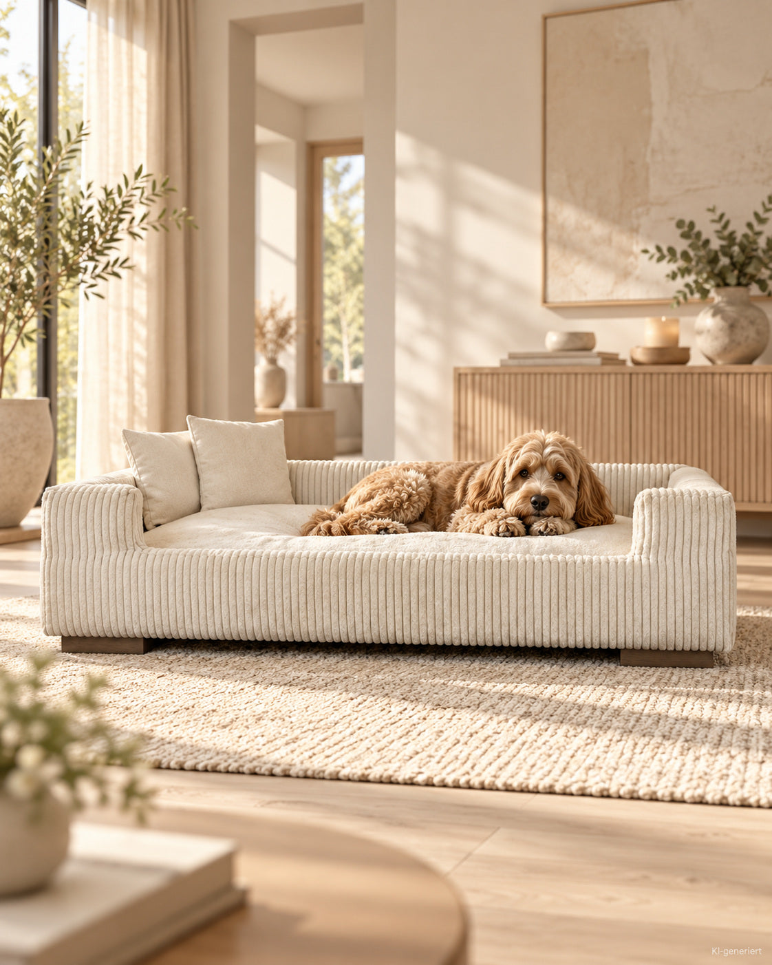 Runa Hundesofa – aus Cord – Lifestyle-Aufnahme (KI-generiert)
