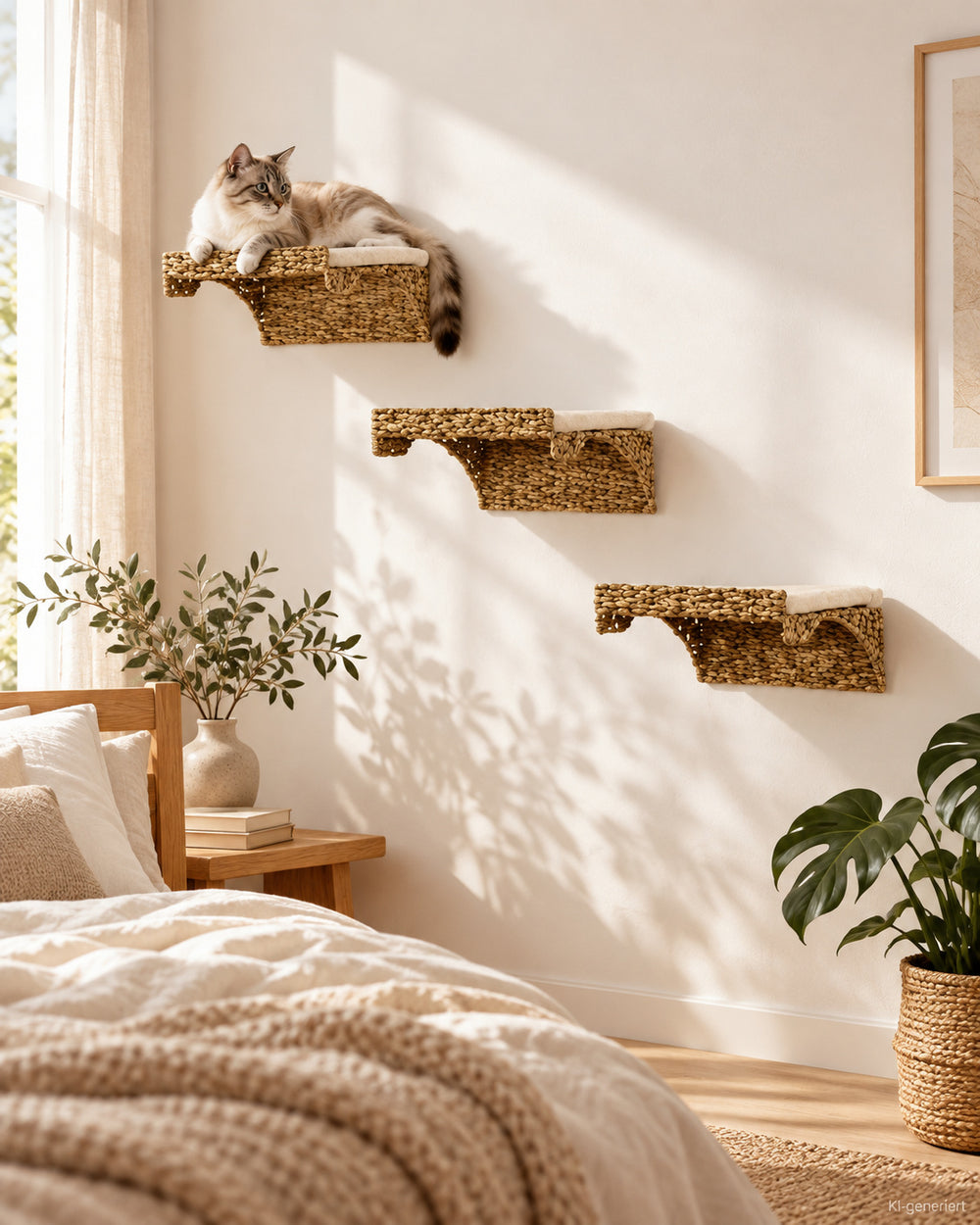 Sela Wandliegen – 3er-Set aus Seegras – Lifestyle-Aufnahme (KI-generiert)